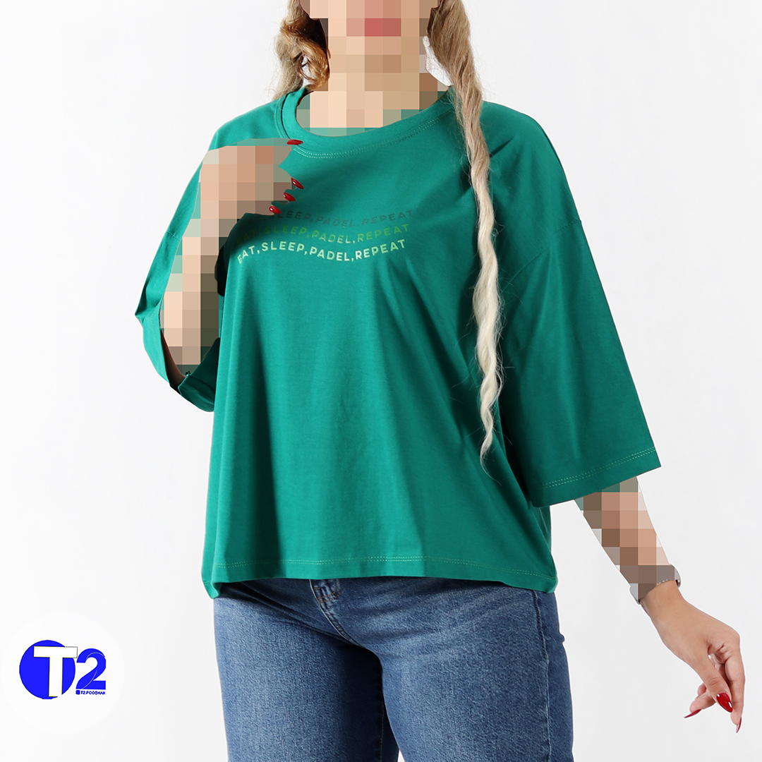 تیشرت فول باکسی  آستین سه ربع پادل(3491)