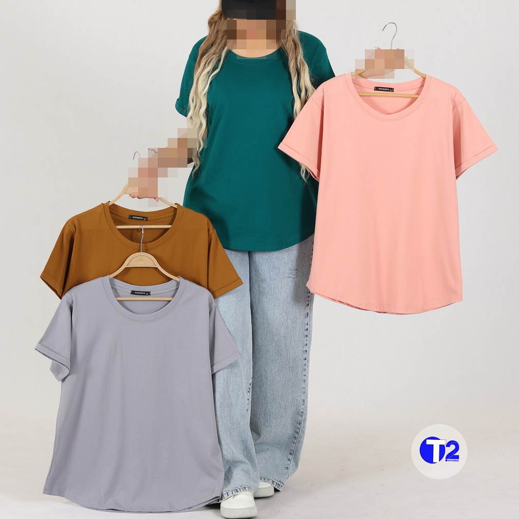 تیشرت بیسیک  پایین هلالی پنبه خالص (3027)