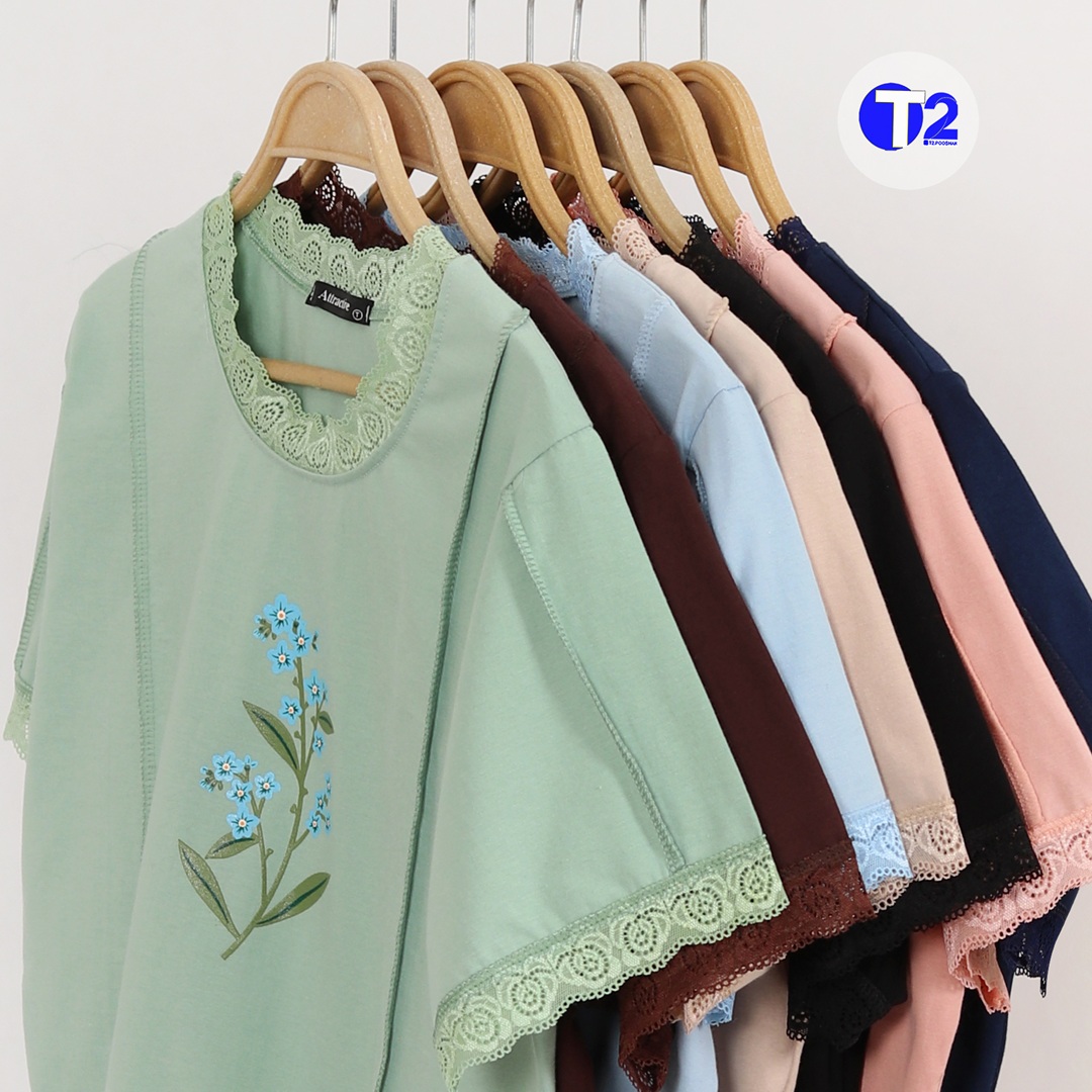 تیشرت  کراپ باکسی شکوفه آبی  گیپوری(3125)