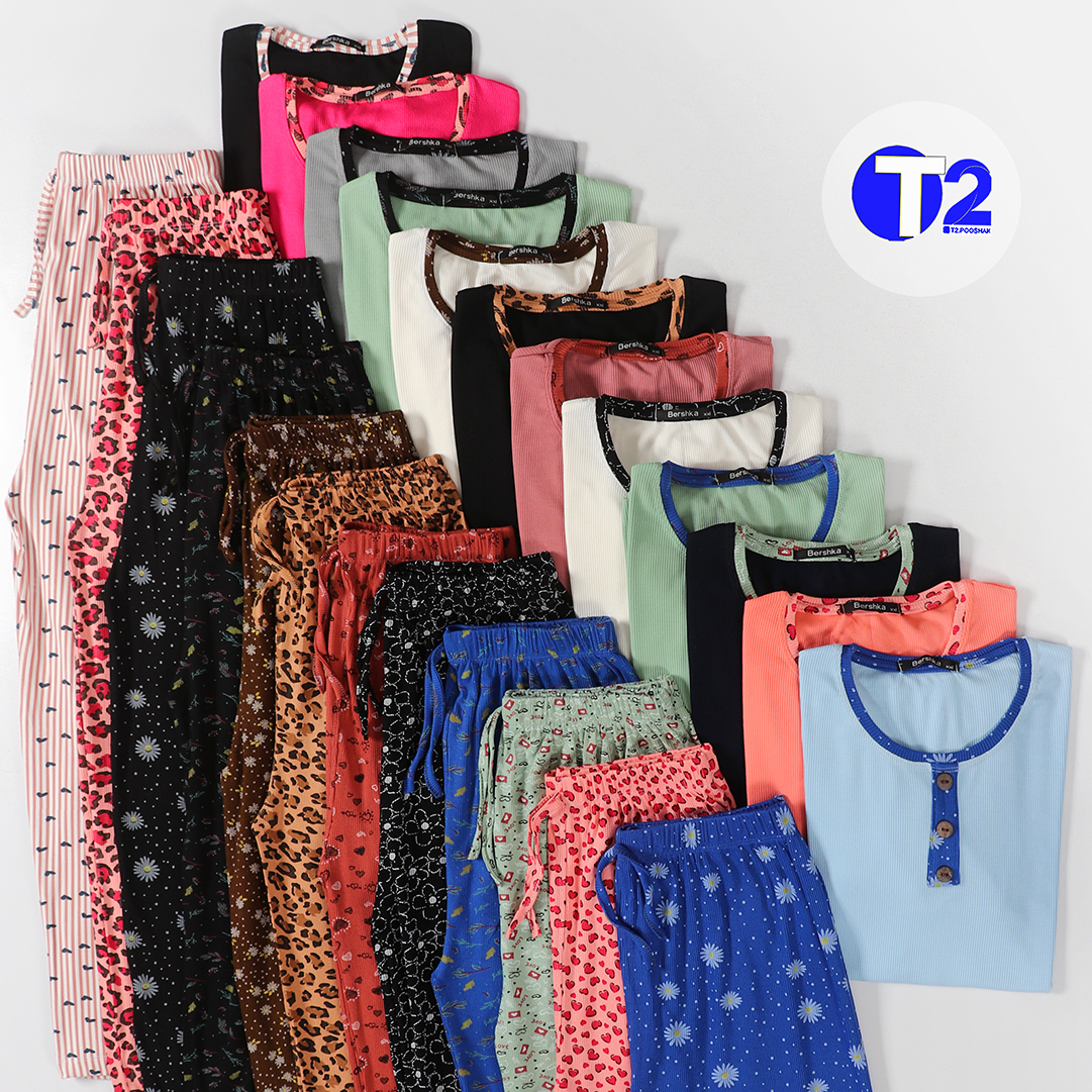 ست تیشرت وشلوار ترکیبی برشکا  طرحدار(3385)