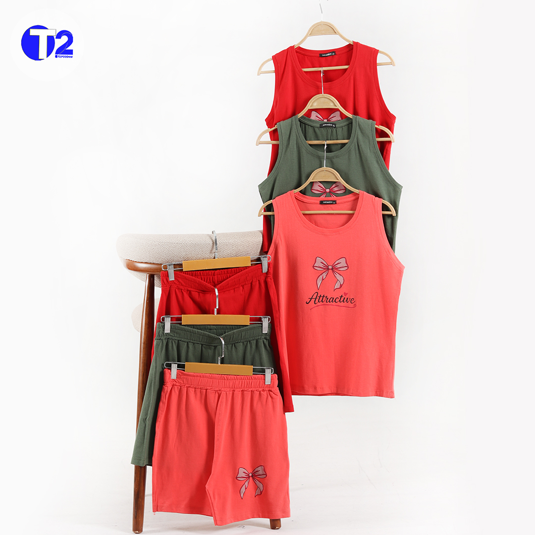 ست تاپ و شورتک پنبه لاکرا پاپیون اترکتیو (3529)