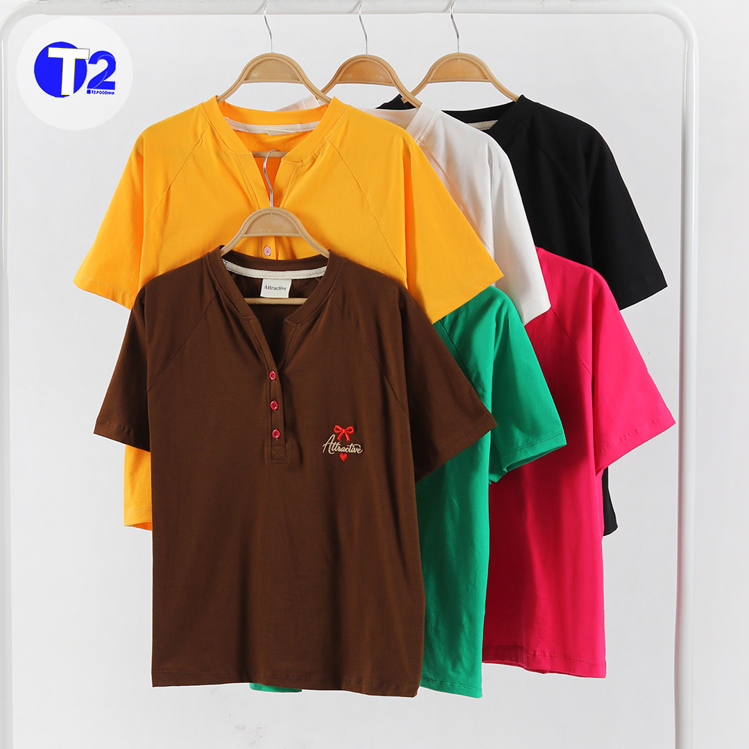 تیشرت یقه هنلی گلدوزی پاپیون اترکتیو(3546)