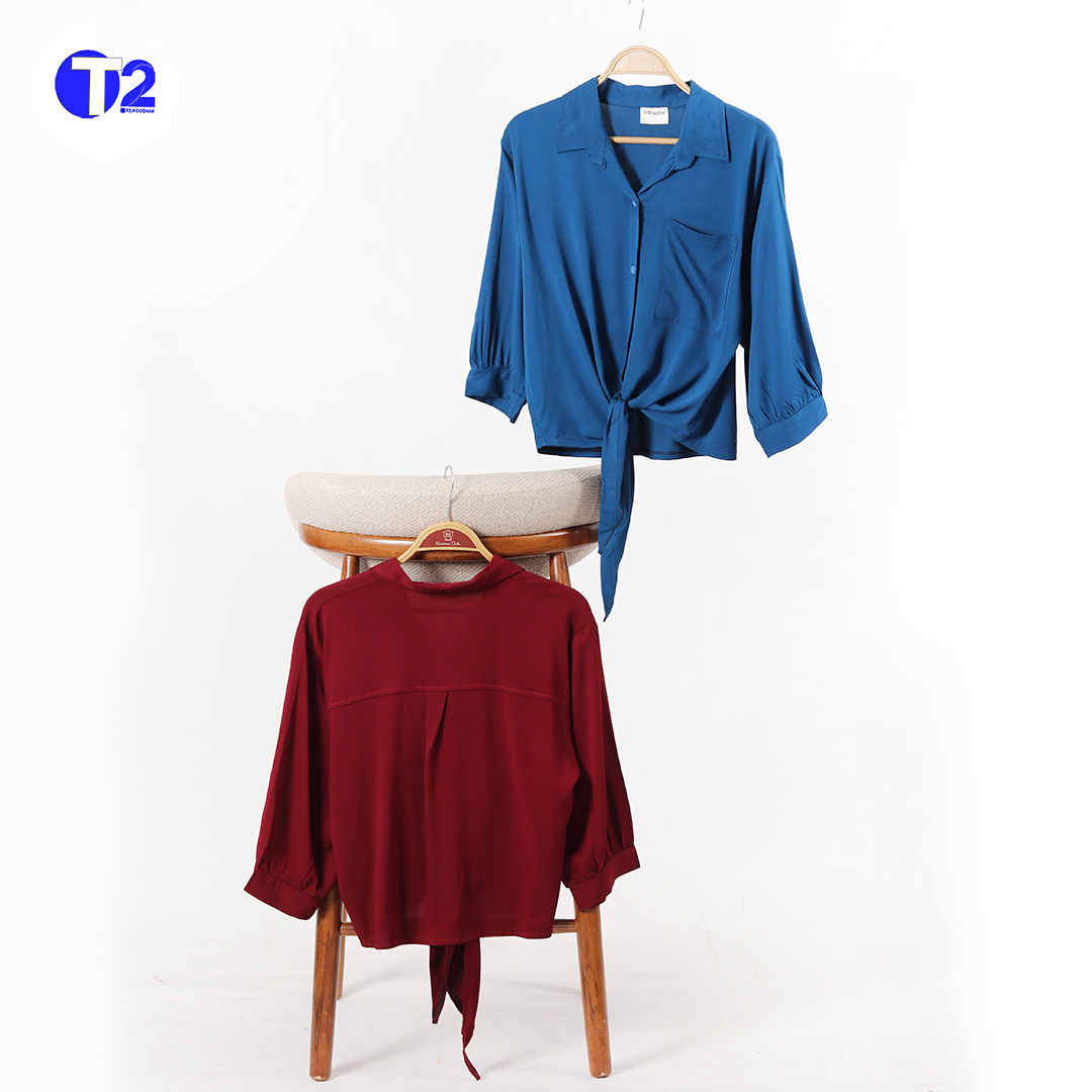 شومیز نخی پایین گره ساده پارچه وارداتی(3505)