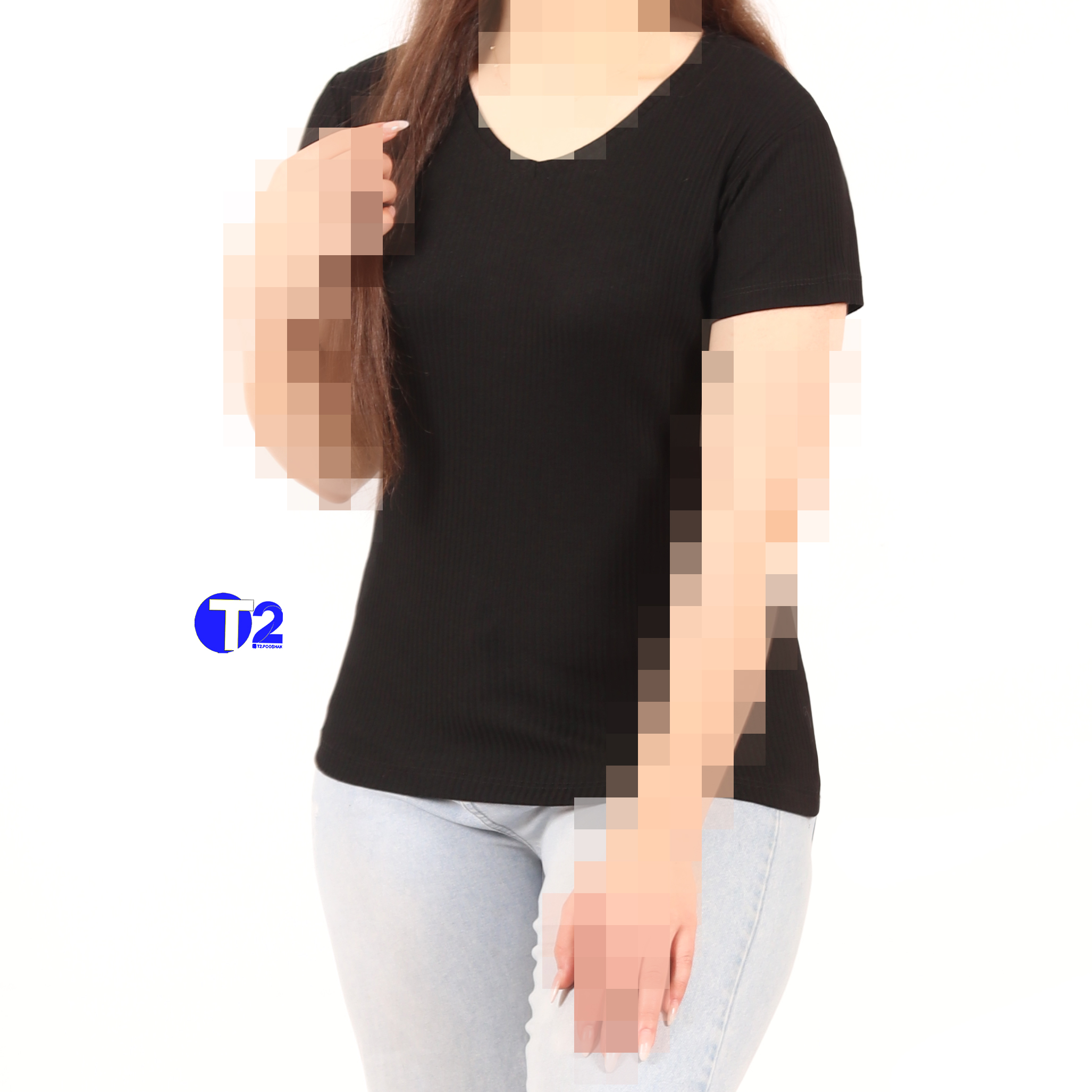 تیشرت تک مشکی کرکره  یقه هفت (3007)