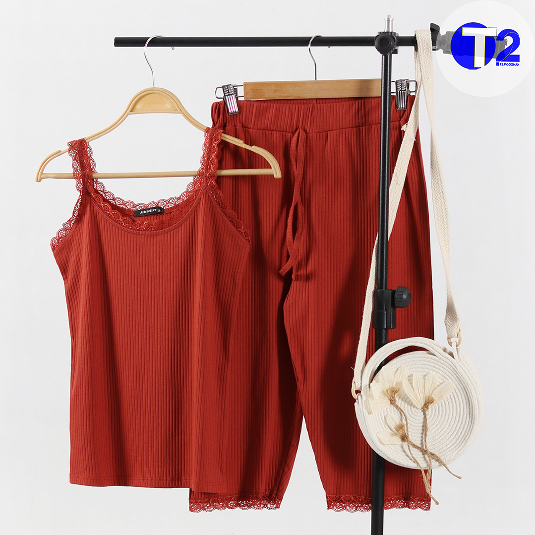 ست تاپ وشلوارک برمودا گیپوری کرکره (3579)