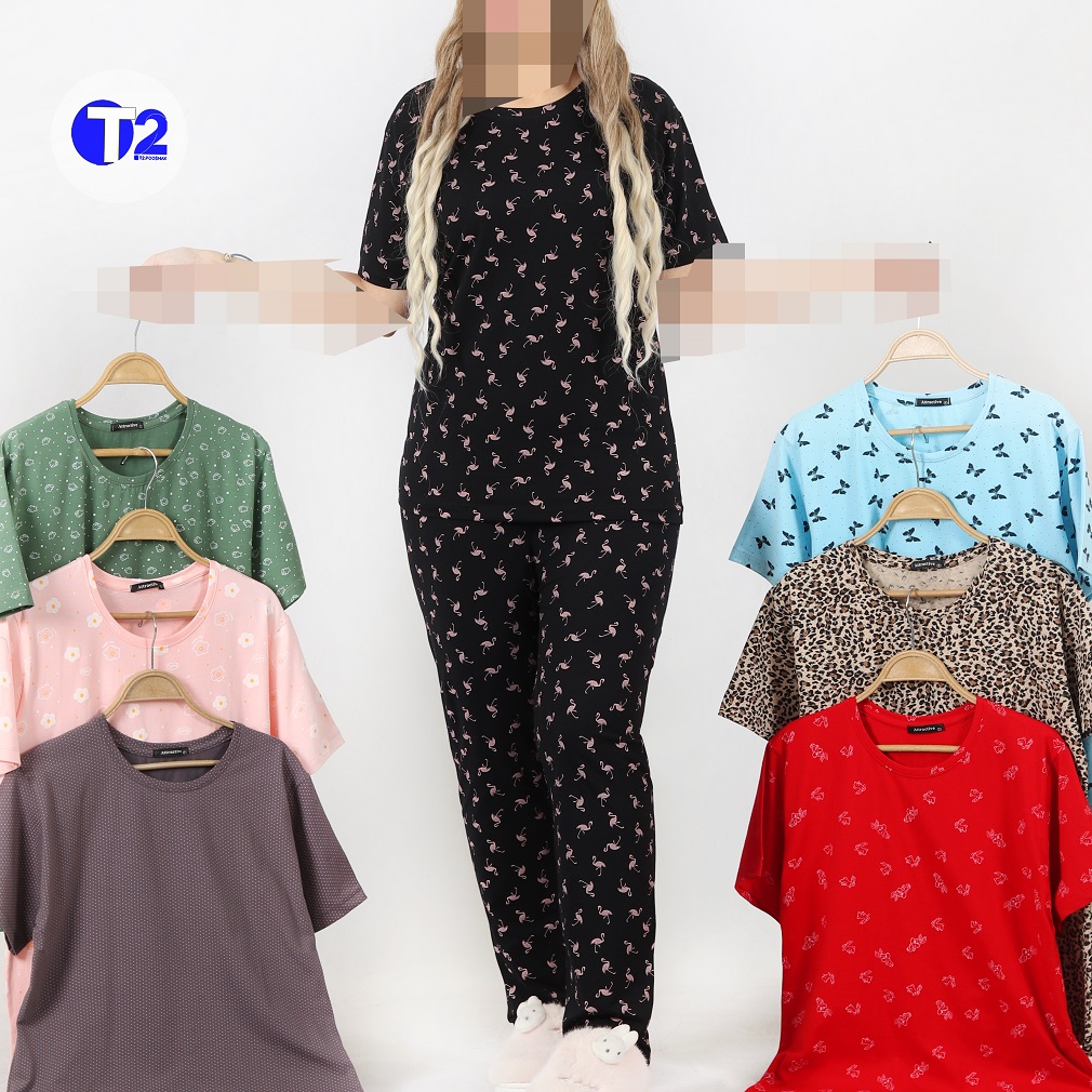 ست تیشرت وشلوار قواره معمول پنبه لاکرا میکس(3252)