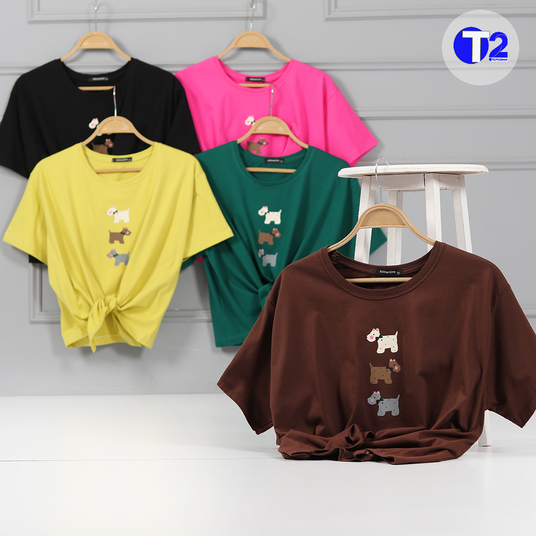 تیشرت پایین گره سگ خال دار (3557)