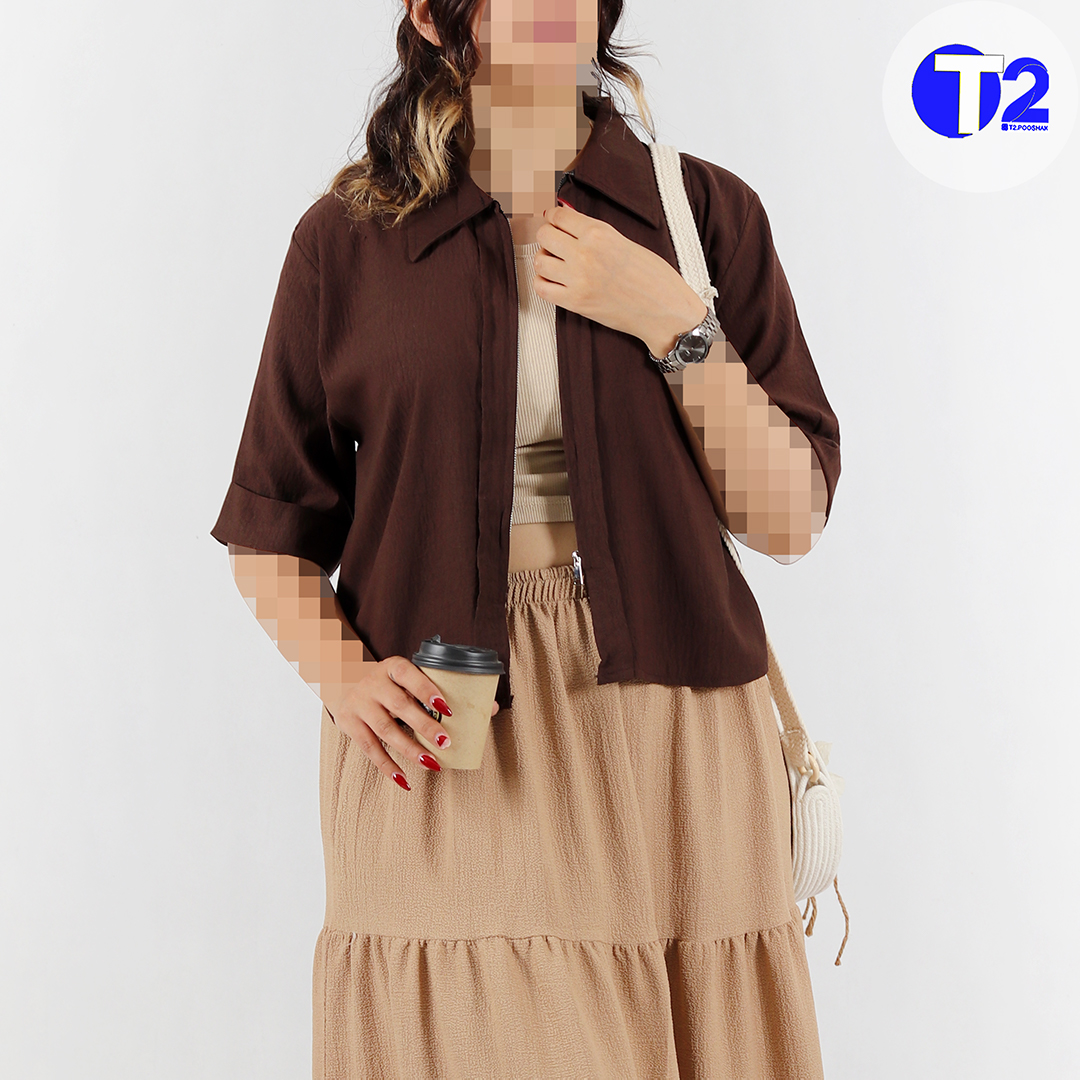 شومیز کراپ زیپ دار جنس دیورنخ پک کامل(3524)