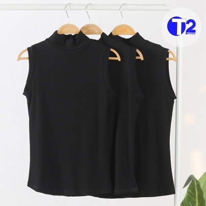 تاپ یقه ایستاده تک مشکی برشکا دوسایزی(3234)