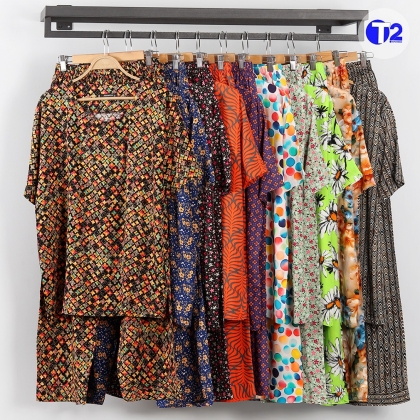 ست تیشرت وشلوار نخی قواره معمول (3447)