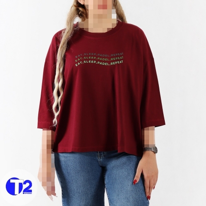 تیشرت فول باکسی  آستین سه ربع پادل(3491)
