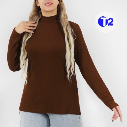 بلوز یقه ایستاده پک تکرنگ  قهوه ای  دوسایزی(3242)