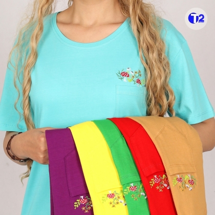 تیشرت جیب گلدوزی پنبه خالص(2235)