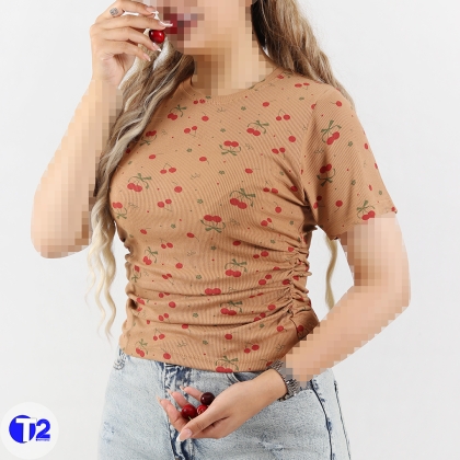تیشرت کراپ بغل دراپه چاپی برشکا (3486)