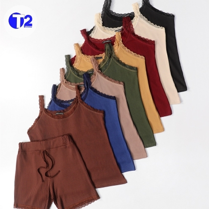 ست تاپ وشورتک کرکره گیپوری 8رنگ(3116)
