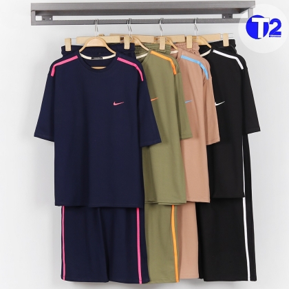ست تیشرت وشلوار گلکسی نوار رنگی (3382)