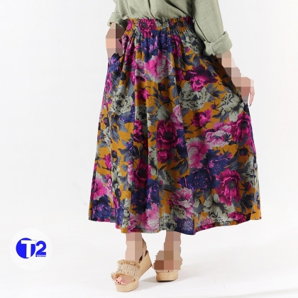 دامن کلوش لینن چاپی وارداتی (3365)