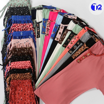 ست تیشرت وشلوار ترکیبی برشکا  طرحدار(3385)