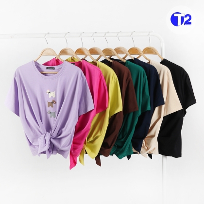 تیشرت پایین گره سگ خال دار (3557)