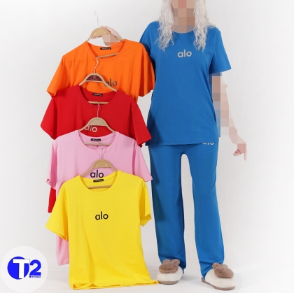ست تیشرت شلوار پنبه لاکرا فولکش الو (3236)