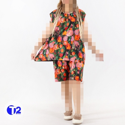 ست کات دکمه دار وشلوارک نخی سه بعدی (3294)