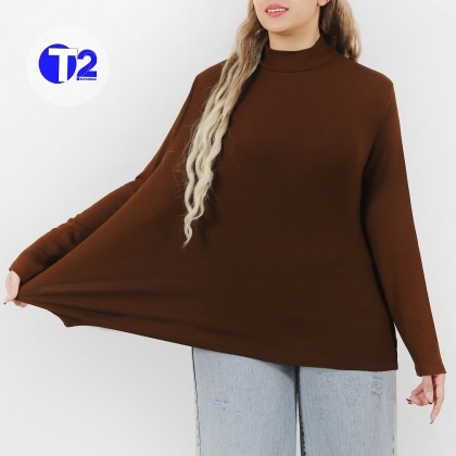 بلوز یقه ایستاده پک تکرنگ  قهوه ای  دوسایزی(3242)