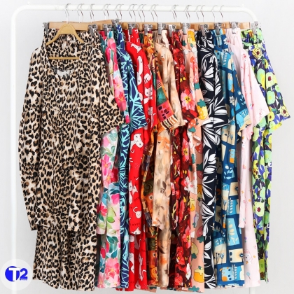 ست تیشرت وشلوار جلوپیله دار نخی سه بعدی (2844)