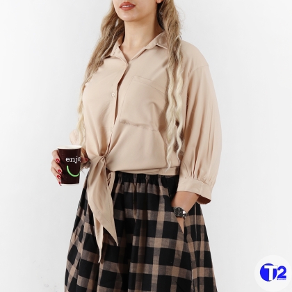 شومیز نخی پایین گره ساده پارچه وارداتی(3505)